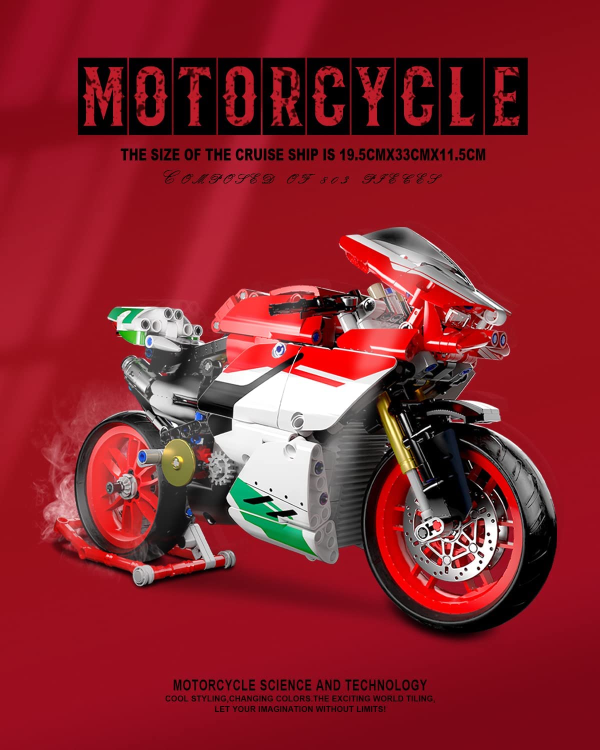 dOvOb Motorcycle V4 Model Building Blocks Set, 803 Pieces Bricks, Build a Stylish Motorbike Display Model, Collectible Building Kit for Kids or Adults