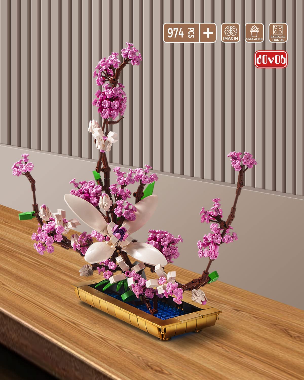 dOvOb Decor Lilac Bonsai Plant Building Blocks Set, Flower Bouquet Model Toys as Gift for Adult, Idea Display Pieces for The Home or Office(974 Pieces)