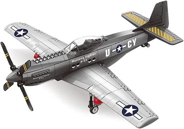 dOvOb Military P-51 Mustang Fighter Jet Building Blocks Set, Army Plane Toys as Gift for Kids or Adult (256 Pieces)